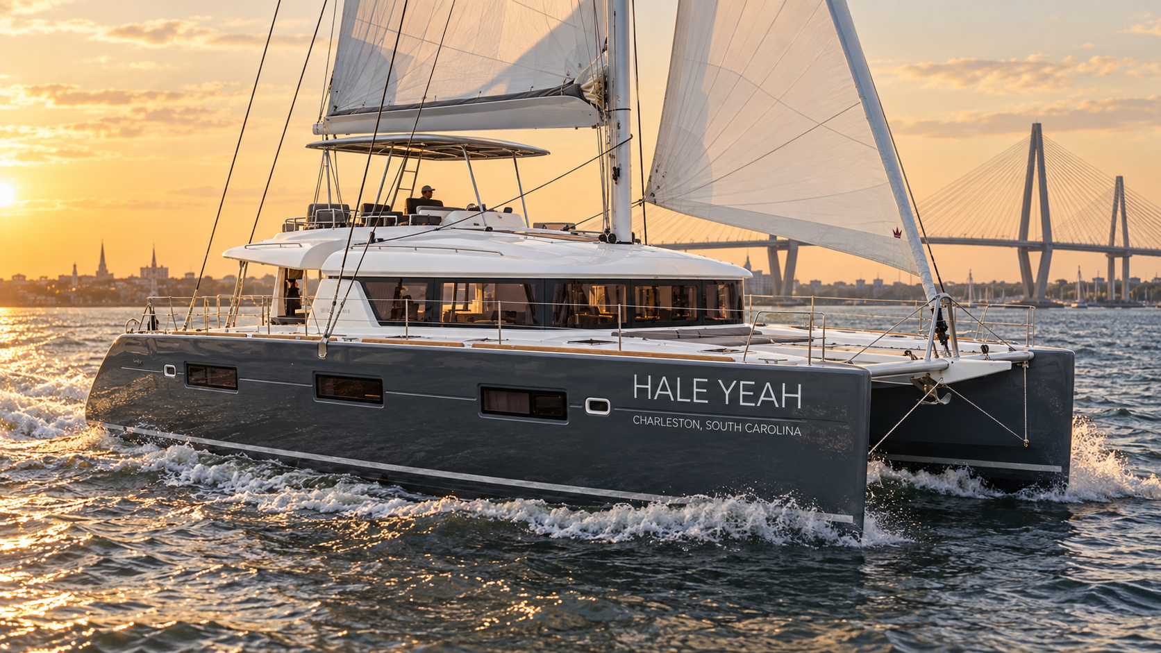 HALE YEAH sailing in Charleston Harbor at sunset